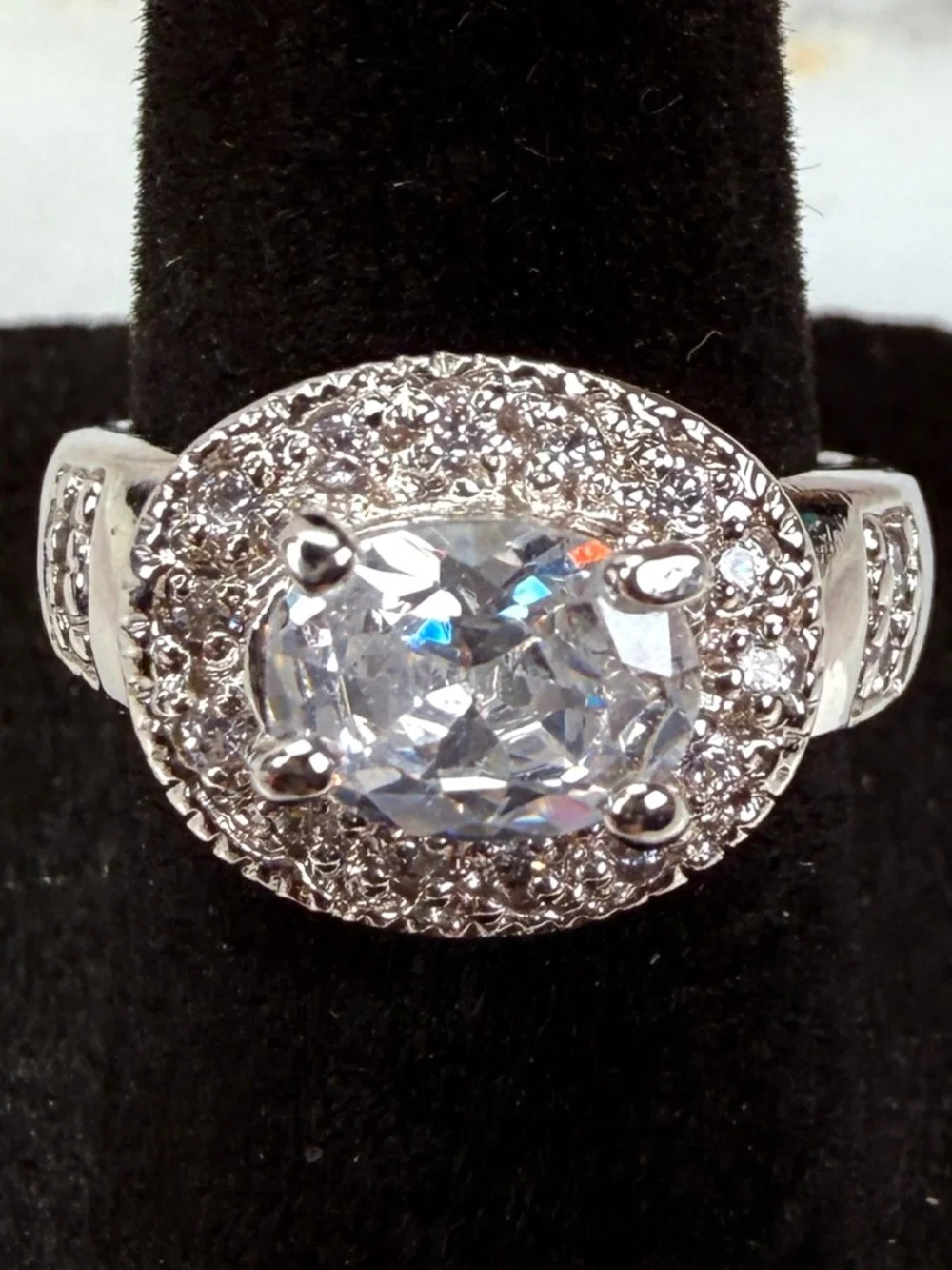 Sparkly BLING Silver Plated Clear Raised Large CZ Stone Statement Ring